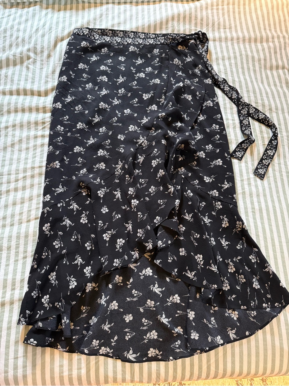Max Studio Black Floral High-Low Wrap Skirt